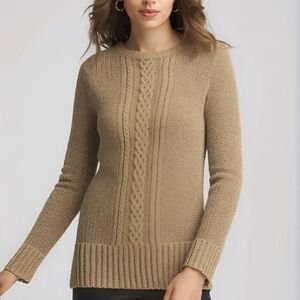 RALPH LAUREN Metallic Cotton Blend Crew Neck Cable Knit Sweater  Size S